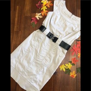 White House Black Market khaki dress with belt.